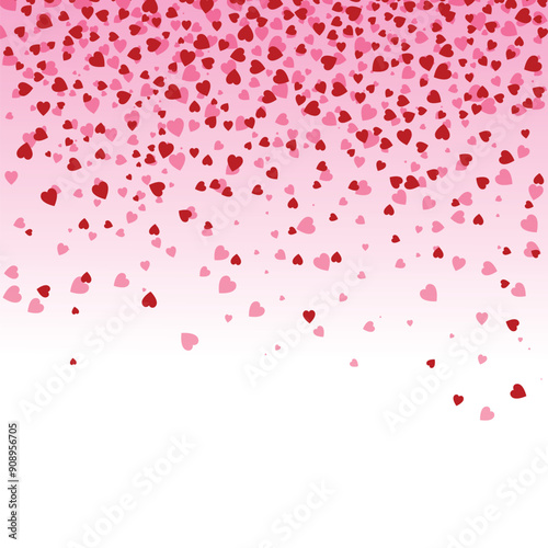 Heart shape pink and red confetti background. valentines day concept. random falling heart. heart shapes background