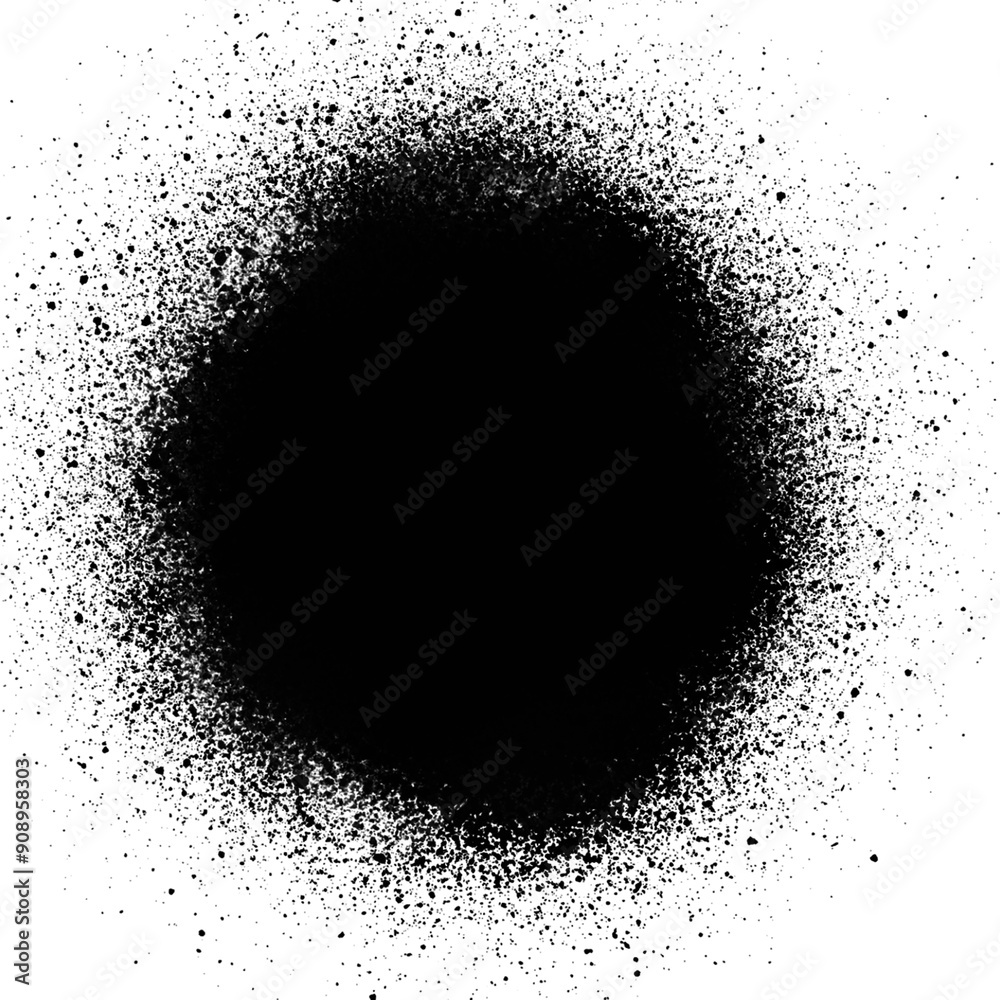 Close-up of a black spray, spray texture, graffiti, paint spot, isolated on white background