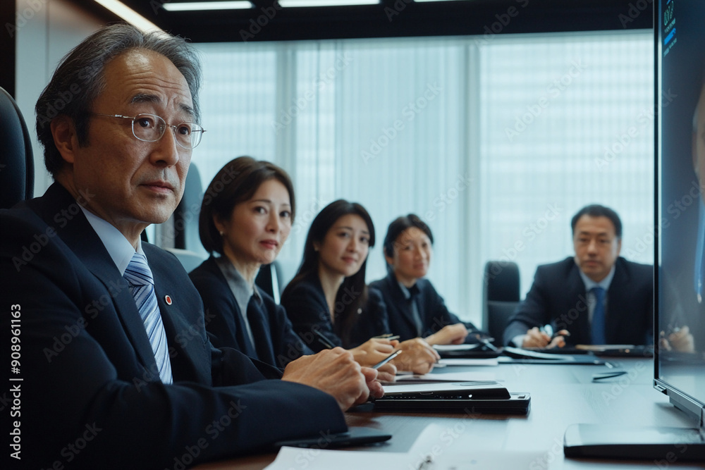 Japanese businesswoman in a video conference call Japanese businesswoman in a video conference call