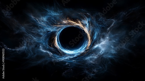 A dramatic image of a black hole devouring matter, creating a swirling disk of light photo