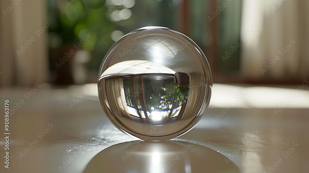 Close-up of a simple glass sphere with subtle reflections and refractions Close-up of a simple glass sphere with subtle reflections and refractions