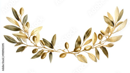 Wallpaper Mural A graceful golden olive branch wreath with lush leaves and ripe olives, symbolizing peace, victory, prosperity, abundance, and nature. Torontodigital.ca