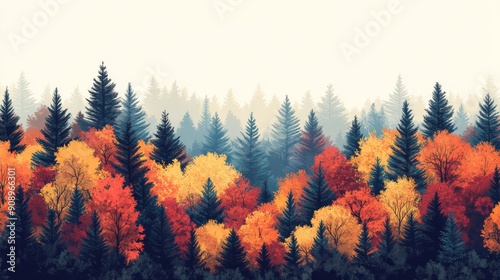 Misty Autumn Forest with Vibrant Foliage