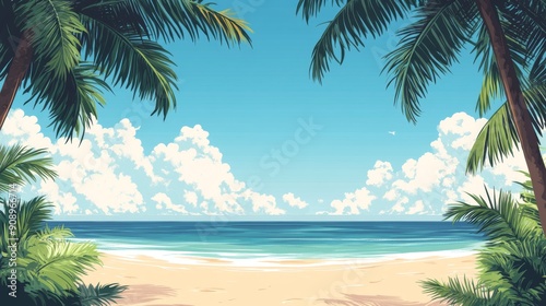 Lush Palm Trees Framing a Tranquil Beach Scene