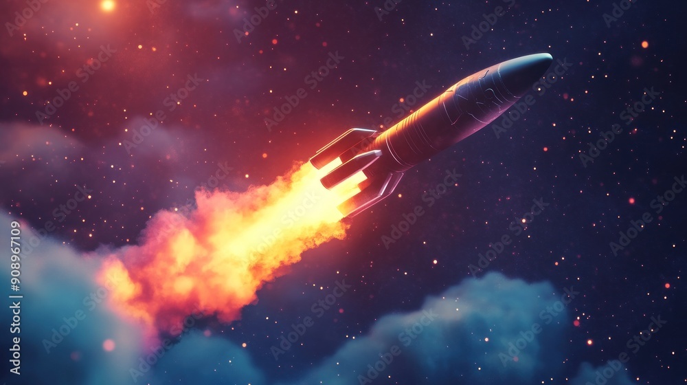 Rocket Launching Through a Starry Night Sky Rocket Launching Through a Starry Night Sky