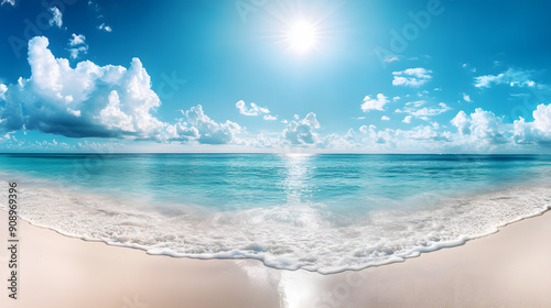 Fototapeta Naklejka Na Ścianę i Meble -  panoramic photo of beautiful beach with white sand