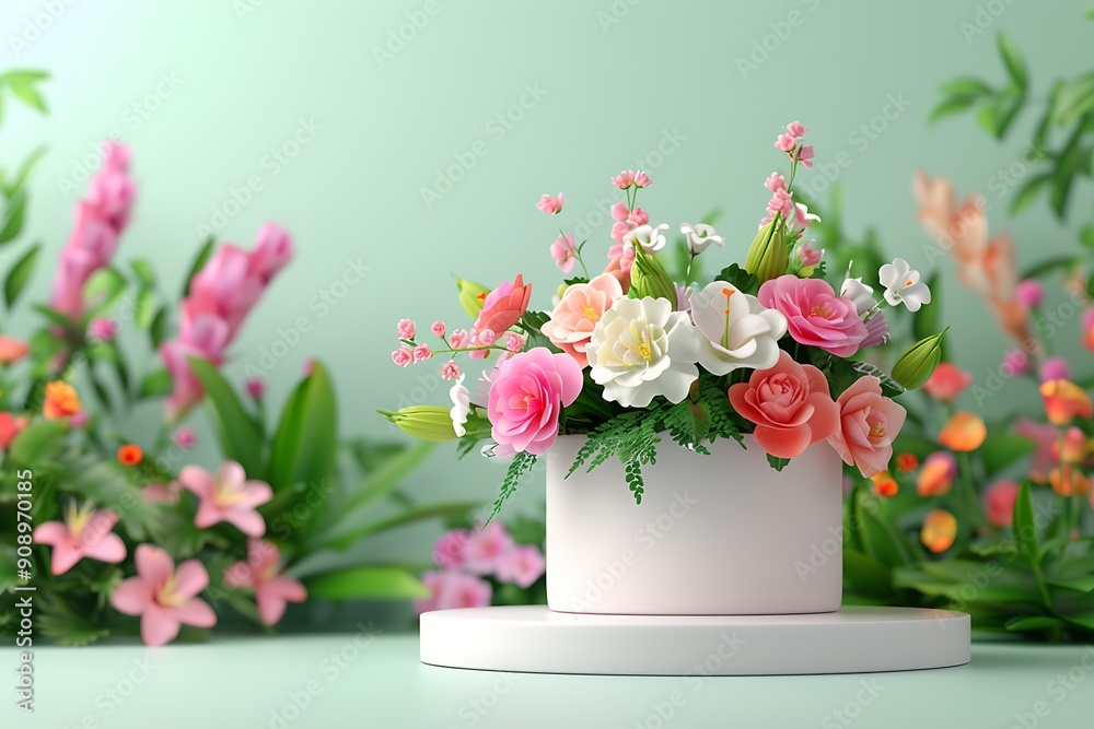 A Dreamy Floral Podium with an Enchanting 3D Bouquet of Pastel Roses and Lilies A Dreamy Floral Podium with an Enchanting 3D Bouquet of Pastel Roses and Lilies