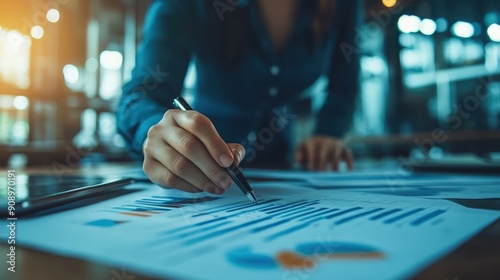 A woman is writing on a piece of paper with a pen