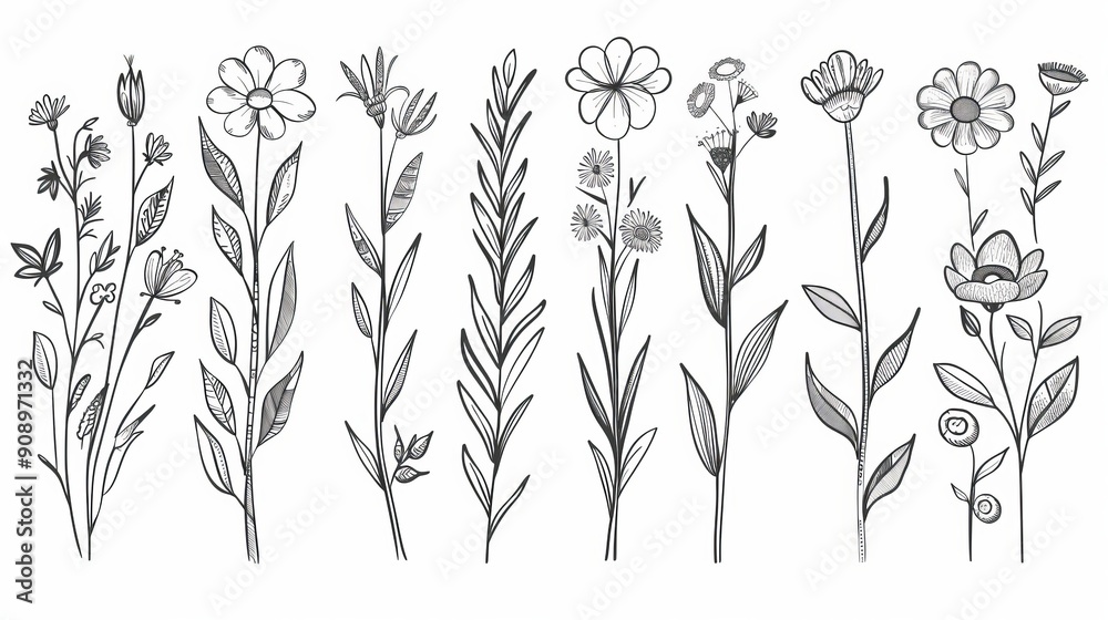 This image features a series of detailed monochrome flower illustrations, highlighting the intricate details and fine lines that showcase the artistic skill involved. This image features a series of detailed monochrome flower illustrations, highlighting the intricate details and fine lines that showcase the artistic skill involved.