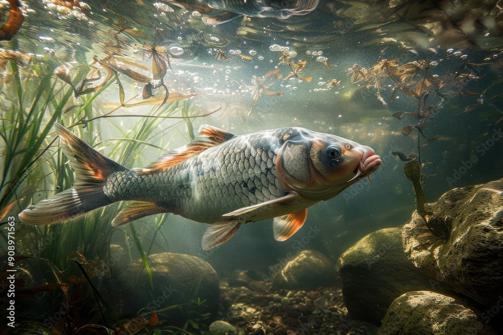 Fototapeta premium Koi Fish Swimming Underwater
