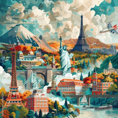 Collage of Famous Landmarks Around the World