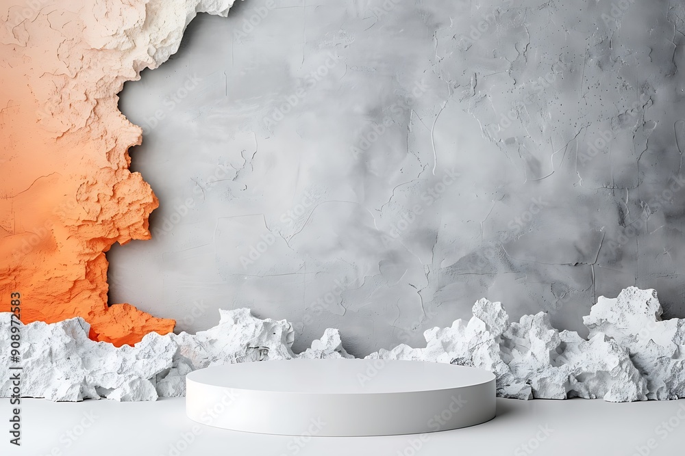 Modern Industrial Podium with Bold Orange and Rugged Papercut Textures Modern Industrial Podium with Bold Orange and Rugged Papercut Textures