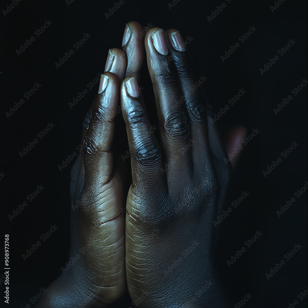 Fototapeta premium Praying Hands Embrace Hope in Solemn Darkness