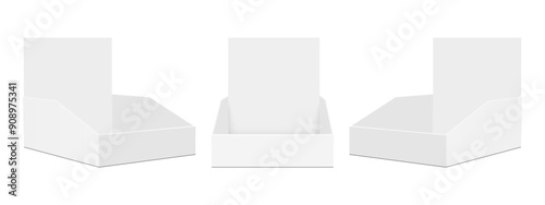 Triangular Display Boxes, Front And Side View, Isolated On White Background. Vector Illustration