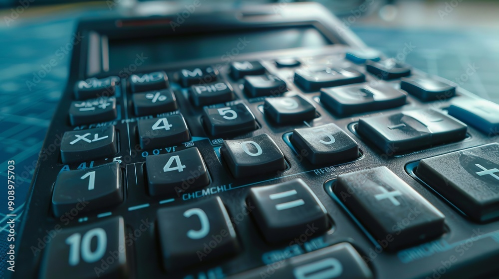 A detailed close-up photograph capturing the buttons of a digital calculator, highlighting the texture and arrangement of the keys used for mathematical operations. A detailed close-up photograph capturing the buttons of a digital calculator, highlighting the texture and arrangement of the keys used for mathematical operations.
