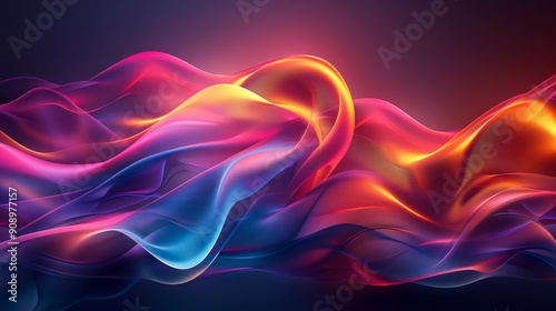 Abstract background with colorful waves and glowing lights, 3D rendering illustration of wavy abstract background with copy space
