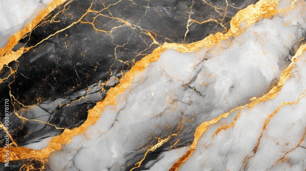 Fototapeta premium Black and White Marble with Gold Veins