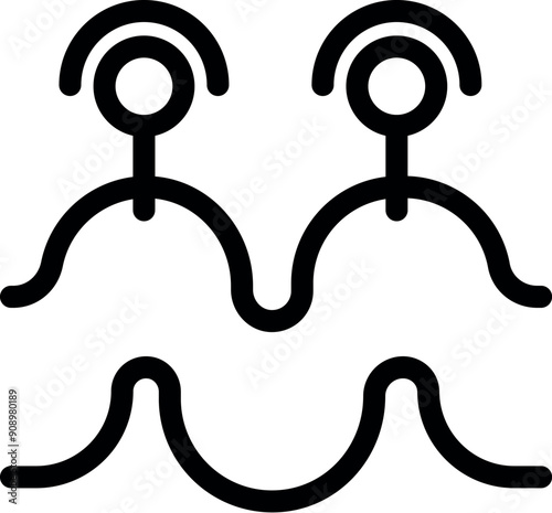 Icon of two people social distancing standing on a sinuous line representing ups and downs of life