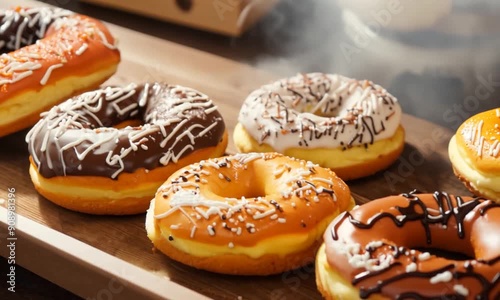 A Tray of Freshly Baked Donuts photo