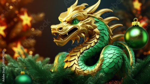Wallpaper Mural Shot of a green dragon on a dark background for the Chinese Year of the Dragon. Neural network ai generated art Torontodigital.ca