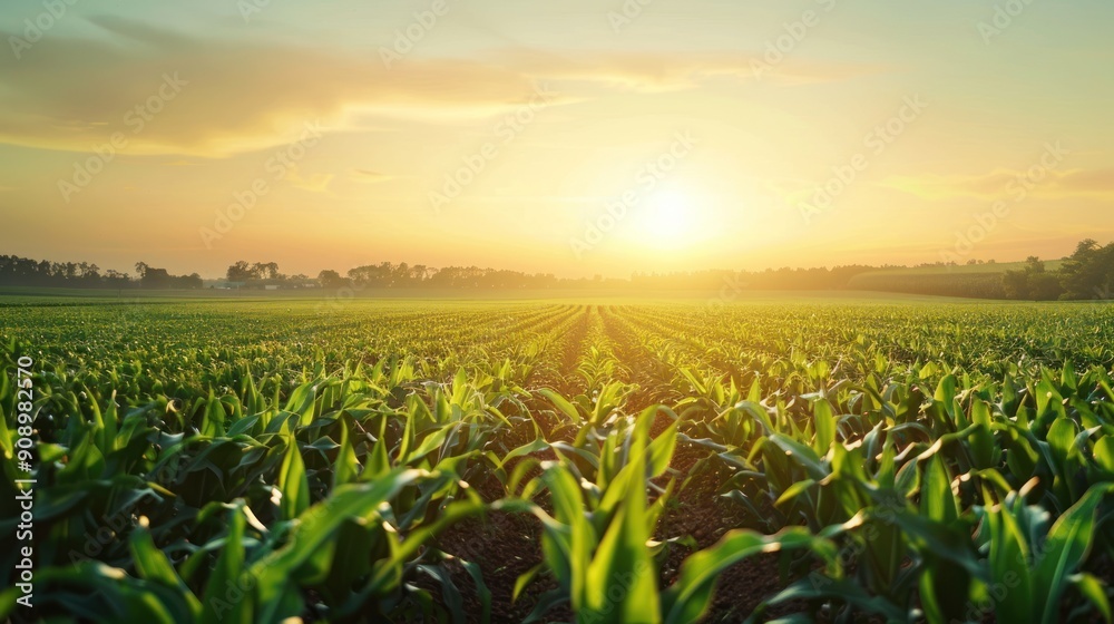 View of green corn fields in the morning, nature background landscape. View of green corn fields in the morning, nature background landscape.