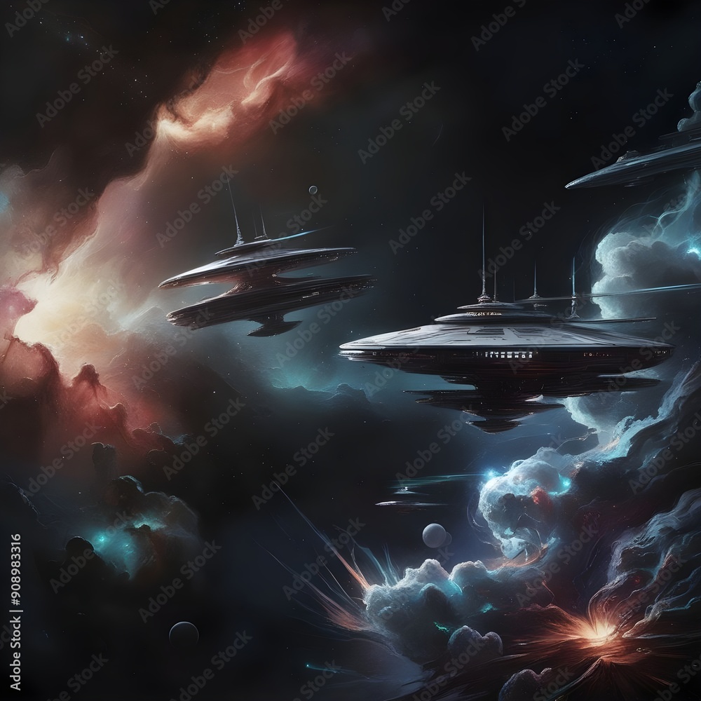 Naklejka premium AI generated illustrations of science fiction in space
