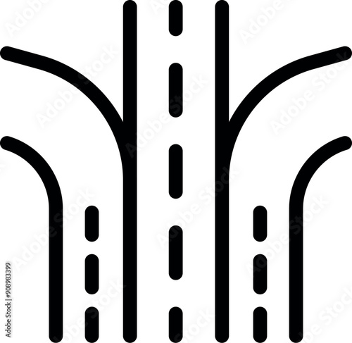 Bold black icon of a highway with traffic merging from three lanes into one