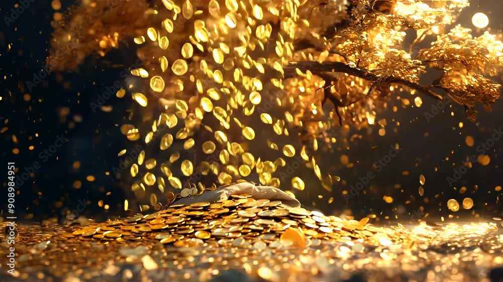 Concept of profit and wealth. Golden money tree.