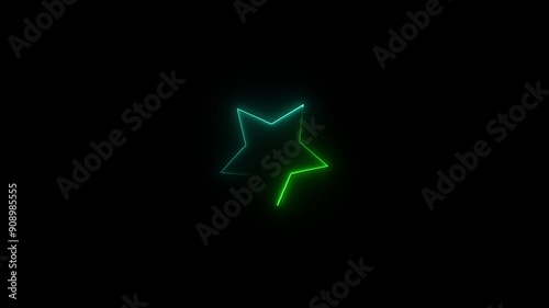 Green star neon animation on black colour background