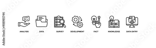 Research banner web icon vector illustration concept with icon of analysis, data, survey, development, fact, knowledge and data entry