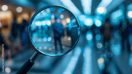 talent acquisition, a professional magnifying glass strategically seeking top talent, representing the competitive job market landscape of candidate recruitment