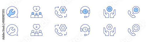 Support icon set in two styles, Duotone and Thin Line style. Editable stroke. hours support, chat, support, nft, technical support