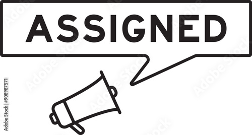 Megaphone icon with speech bubble in word assigned on white background