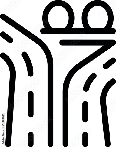 Simple line icon representing a highway overpass connecting roads for transportation and commuting