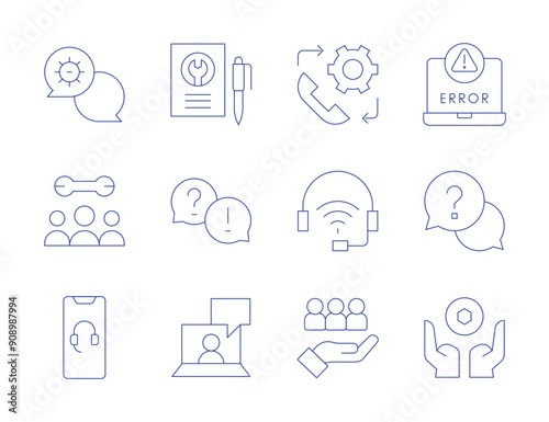 Support icons. Thin Line style, editable stroke. technical support, tech support, target, support, nft, help, error, report, question, online support