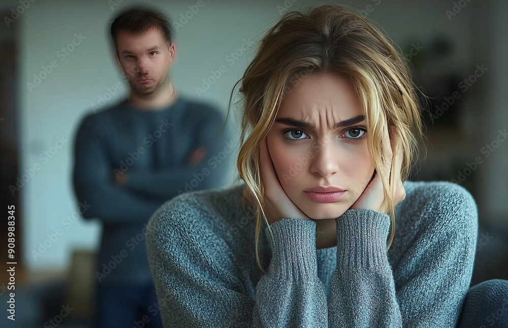 Woman Looking Sad with Man in Background 2