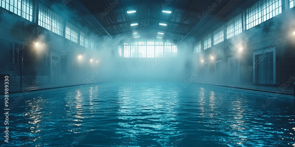 Indoor Olympic Swimming Pool with Red Lanes Indoor Olympic Swimming Pool with Red Lanes
