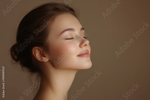 A close up of a girl's face with her eyes closed