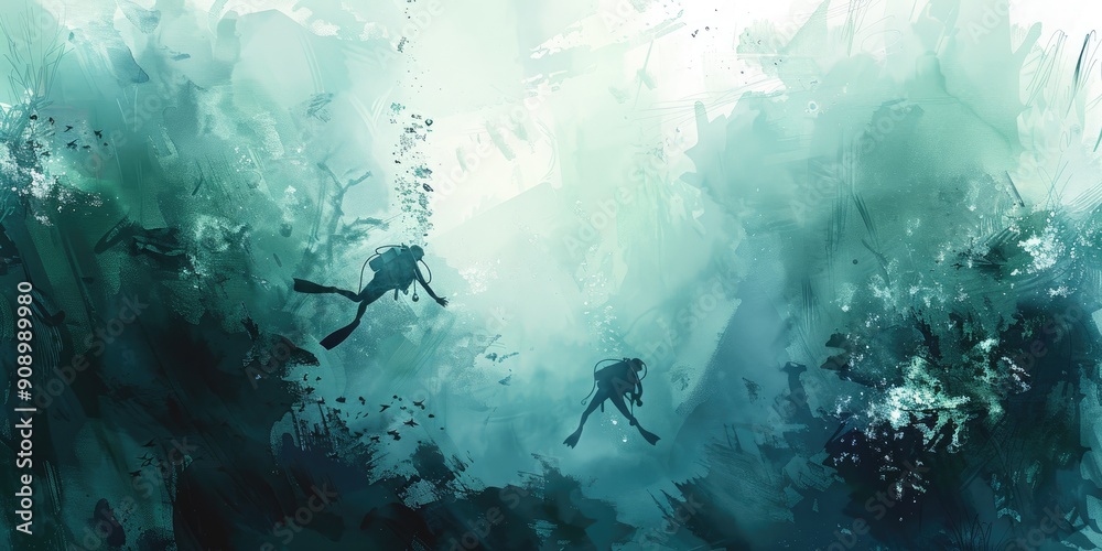 Fototapeta premium Scuba Divers Exploring the Deep Sea