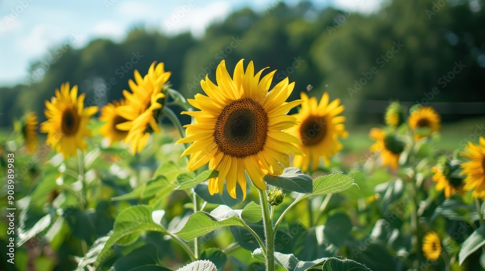 Yellow sunflowers bloom beautifully in the farmland, nature spring outdoor background. Yellow sunflowers bloom beautifully in the farmland, nature spring outdoor background.