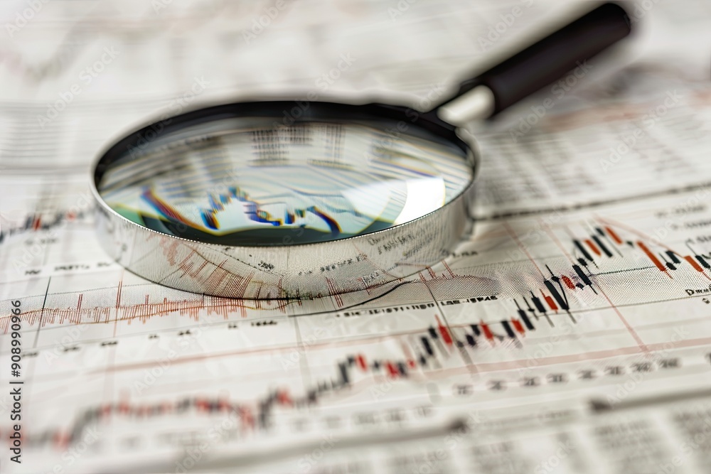 A magnifying glass placed over financial charts and graphs, symbolizing analysis, investment, and market research. A magnifying glass placed over financial charts and graphs, symbolizing analysis, investment, and market research.