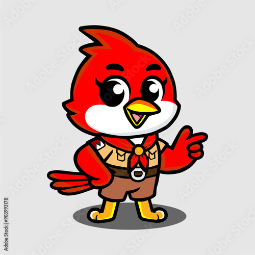 Bird mascot with red beak and red bird scout theme