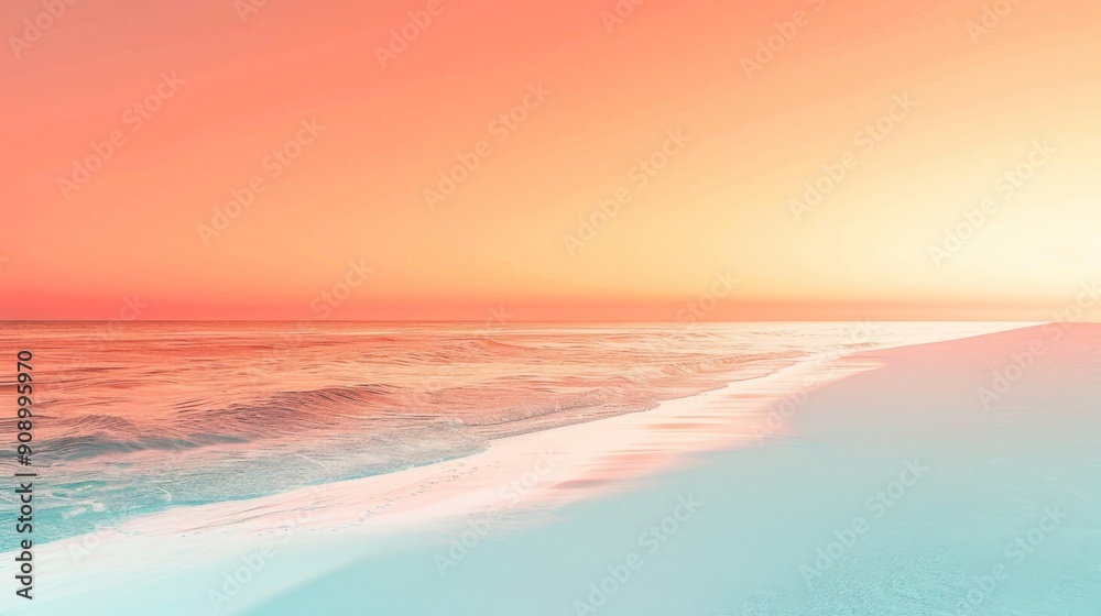 Obraz premium Minimalist White Sand Beach Landscape: Gradual Orange to Red Skyline, Embodying Serenity and Endless Horizons, Graphic Resources, Wallpapers, Brochure, Websites, banner, Advertising, background