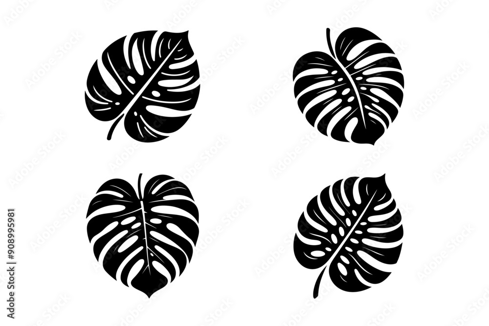 Set of Monstera leaf silhouette vector illustration. Set of Monstera leaf silhouette vector illustration.