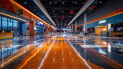 Vibrant Sports Arena Concourse with Bold Colors