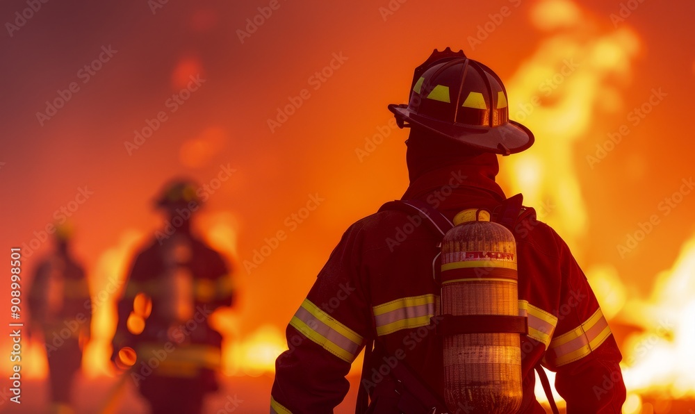 brave firefighter silhouette against intense blaze, emergency response team battling fire, smoke and flames, backlit firefighter heroism. brave firefighter silhouette against intense blaze, emergency response team battling fire, smoke and flames, backlit firefighter heroism.