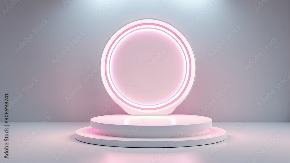 a podium with a bright glowing blinking neon a podium with a bright glowing blinking neon