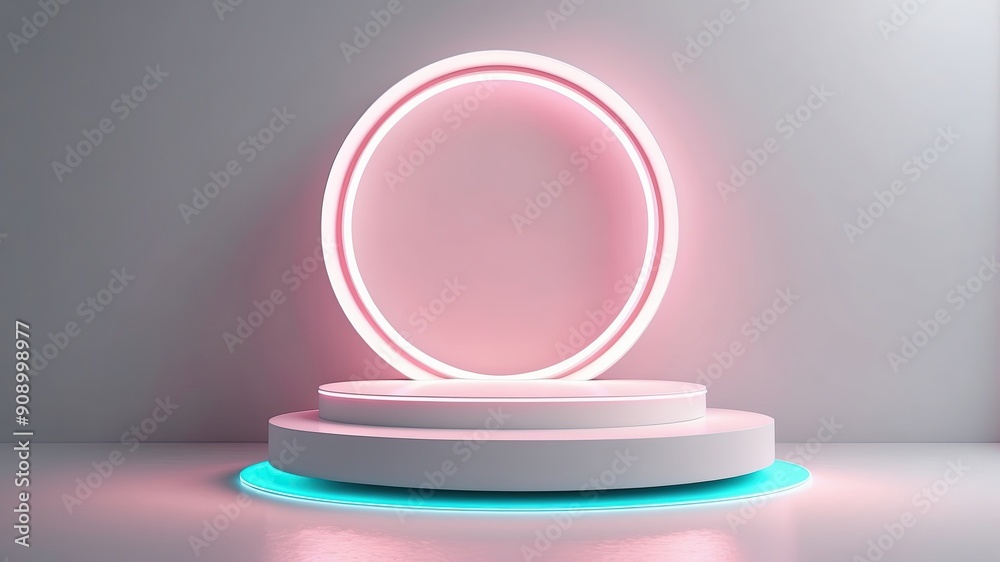 a podium with a bright glowing blinking neon a podium with a bright glowing blinking neon