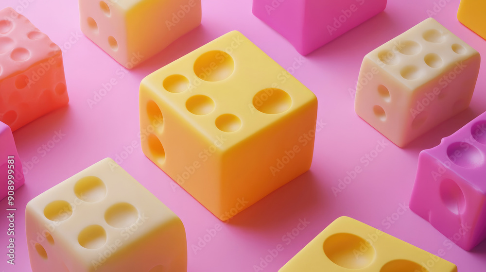 A Delightful Array of Colorful Cheese Blocks Set Against a Bright Vibrant Background A Delightful Array of Colorful Cheese Blocks Set Against a Bright Vibrant Background