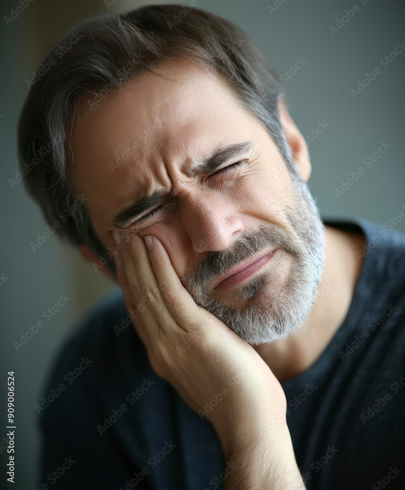 Man Gripping His Cheek in Pain, Suffering from Toothache Man Gripping His Cheek in Pain, Suffering from Toothache
